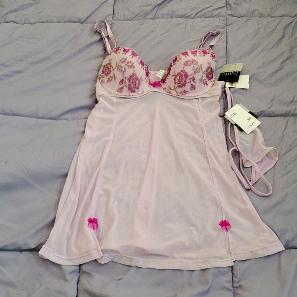 Biatta intimates lingerie set, lavender with flower/bow, size 34B S/5, NWT